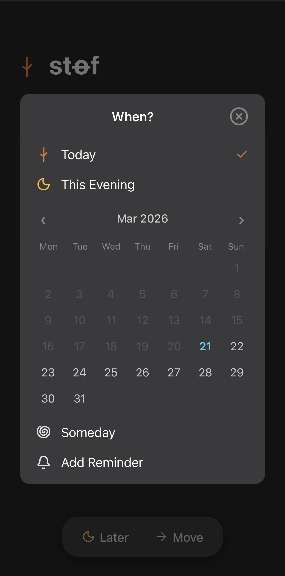 stꝋf snooze picker
